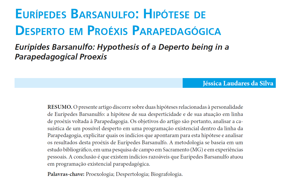 Eurípedes Barsanulfo: Hipótese de Desperto em Proéxis Parapedagógica