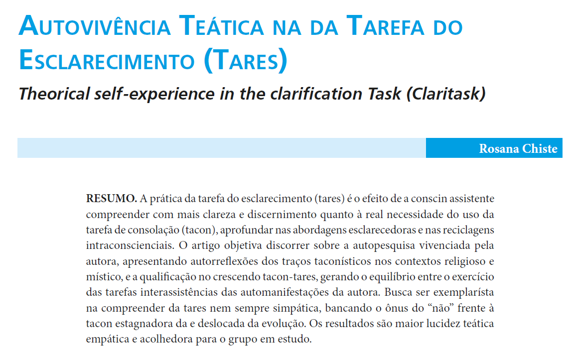 Autovivência Teática na da Tarefa do Esclarecimento (Tares)