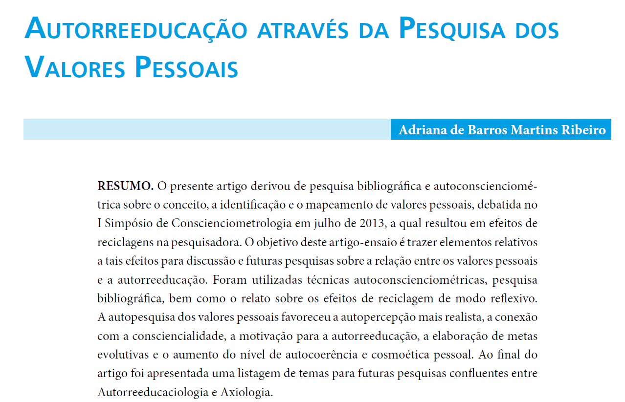 Autorreeducação através da Pesquisa dos Valores Pessoais