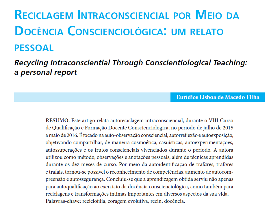 Reciclagem Intraconsciencial por meio da Docência Conscienciológica: Um Relato Pessoal